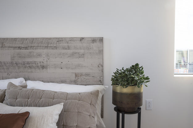 Reclaimed Weathered Wood Gray Stikit Headboard peel and stick