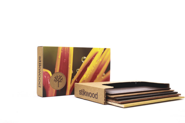 5 samples of peel and stick wood