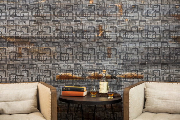 Weathered Mod Squad peel and stick wood wall