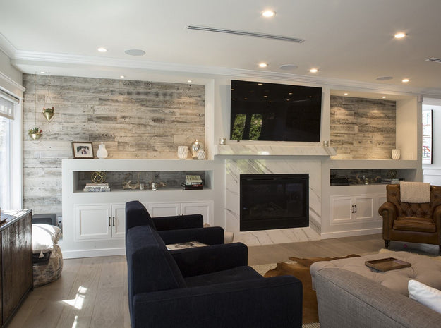 Reclaimed Weathered Wood Gray peel and stick wood wall