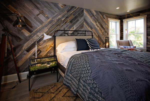 Reclaimed Weathered Wood peel and stick wood wall